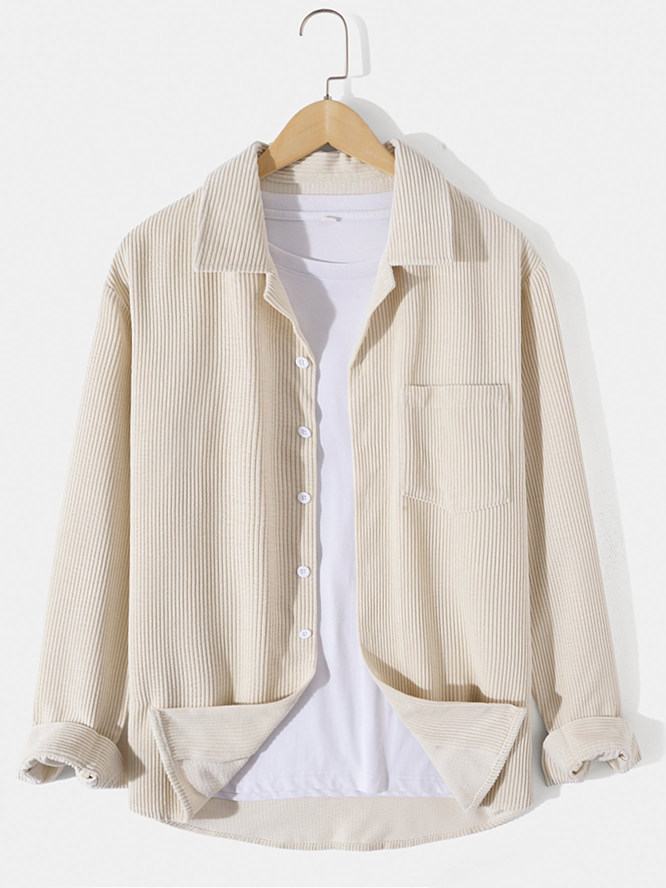 Amethist® | Long Sleeved Corduroy Revere Collar Shirt