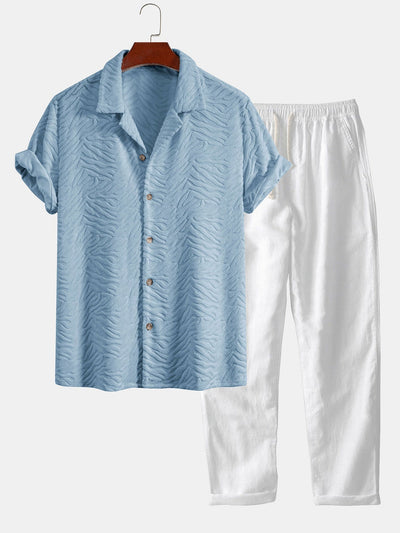 Alfread® | Animal Texture Terry Cuban Shirt & Straight Leg Linen Pants