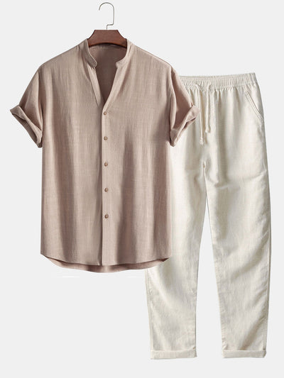 Jovanni® | Linen And Rayon V-Neck Shirt & Straight Leg Linen Pants