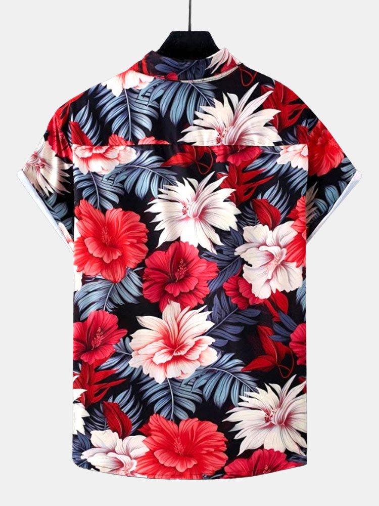 Higinio® | Tropical Flowers Print Button Up Shirt & Swim Shorts