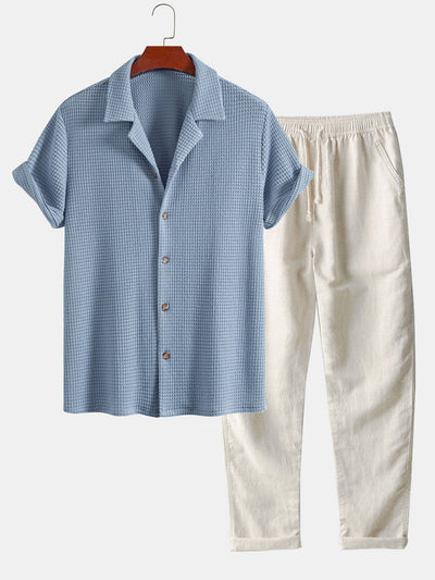 Josué® | Textured Cuban Shirt & Straight Leg Linen Pants
