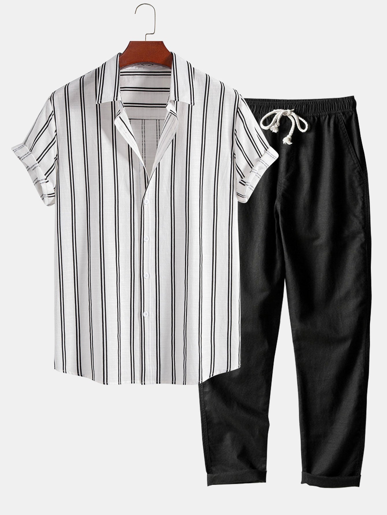 Adhemar® | Linen Look Striped Button Up Shirt & Straight Leg Linen Pants