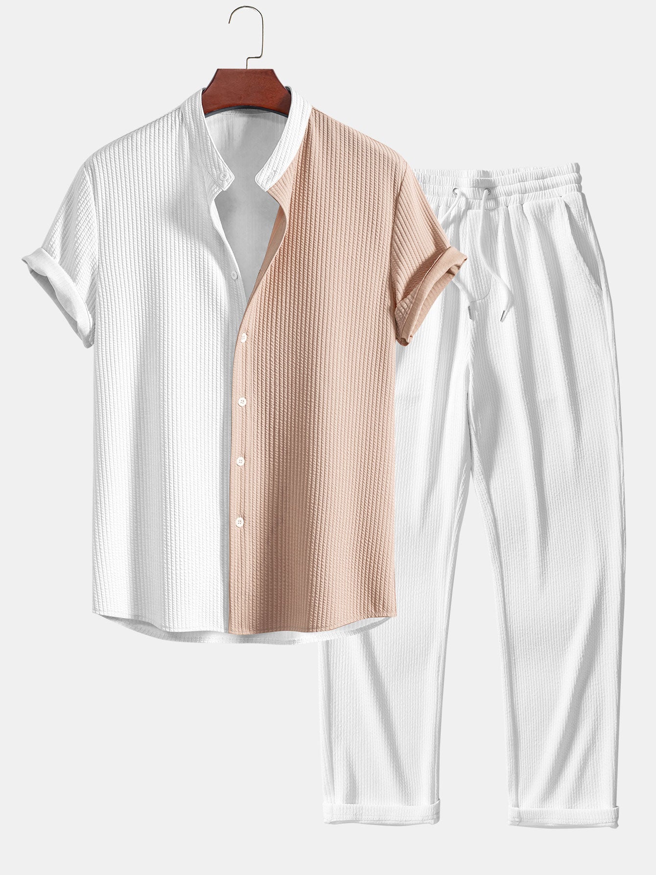 Ed® | Muscle Fit Ribbed Shirt With Mandarin Collar & Straight Leg Ribbed Trousers