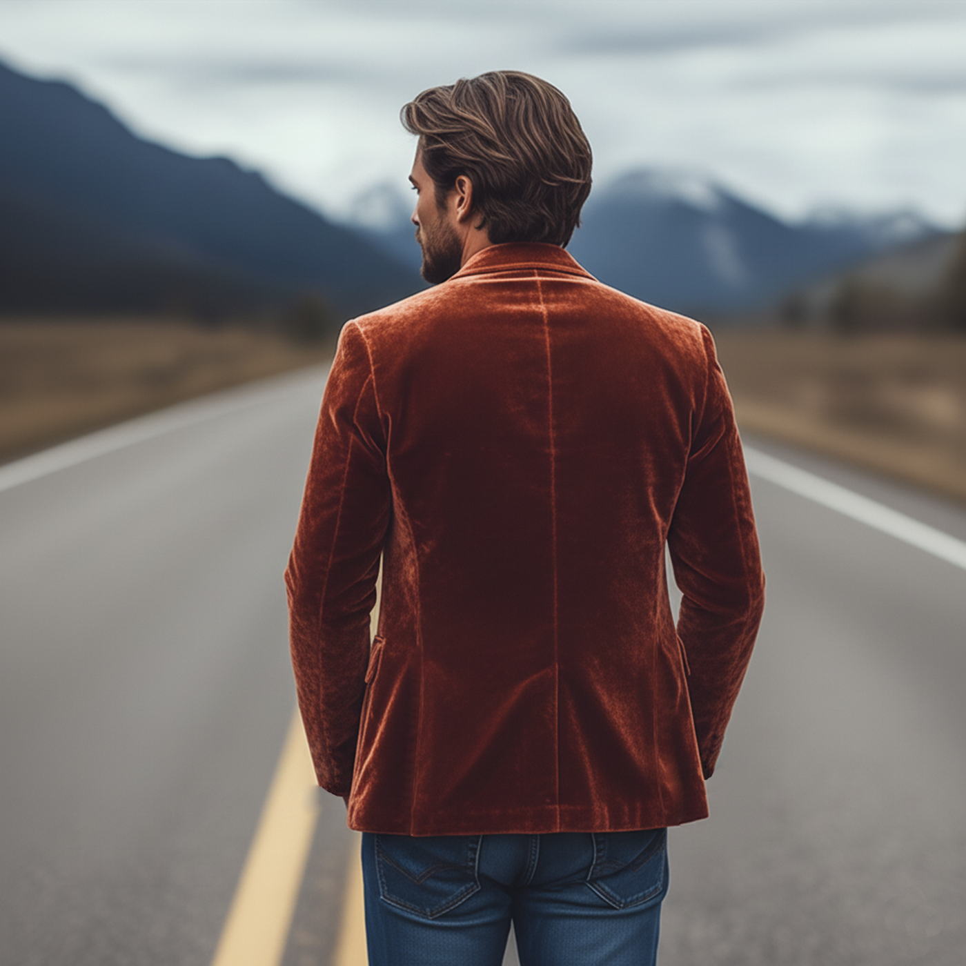 Men's Classic Retro SliFit Single Breasted Fax Velvet Embroidered Blazer