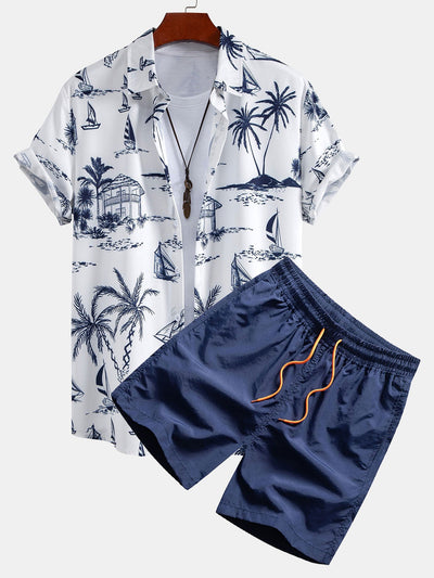Filemón® | Island Sailing Print Button Up Shirt & Swim Shorts