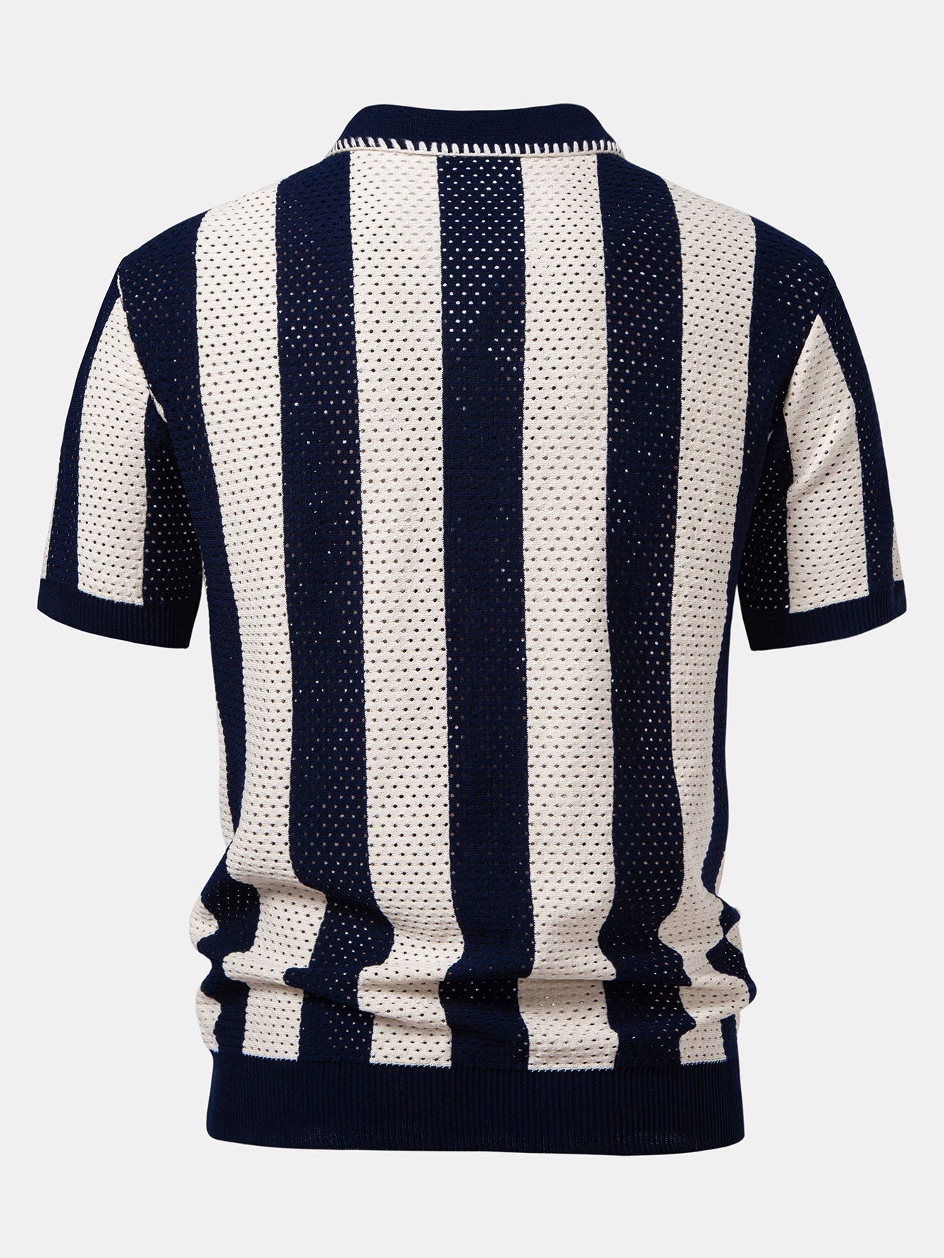 Dylan | Striped Eyelet Knit Zip Up Polo Shirt