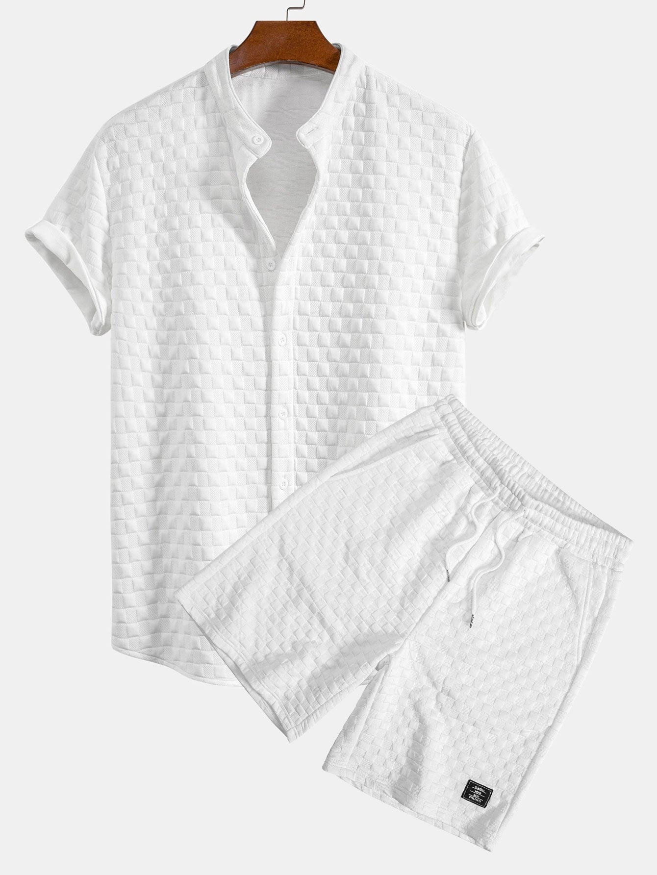 Jeffrey® | Checkerboard Stand Collar Shirt & Checkerboard Jacquard Shorts