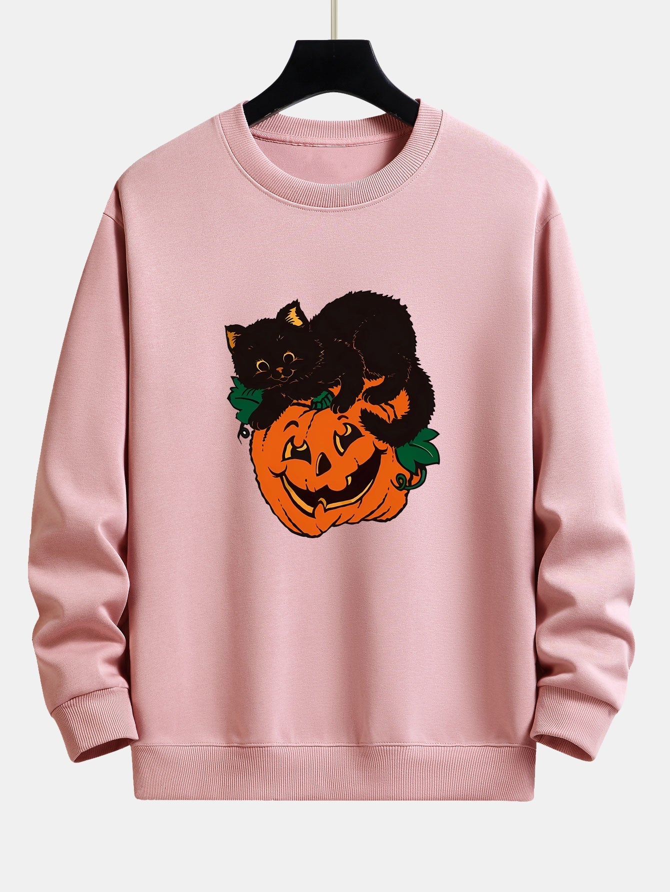 Benicio® | Pumpkin Black Cat Print Relax Fit Sweatshirt