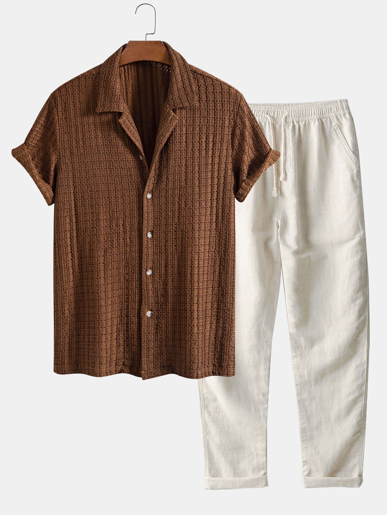 Job® | Texture Jacquard Cuban Shirt & Straight Leg Linen Pants
