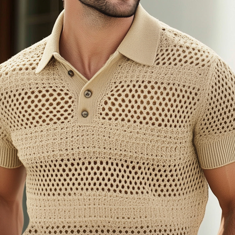 Men's Smmernitted Breathable Polo Neck Short Sleeve T-Shirt