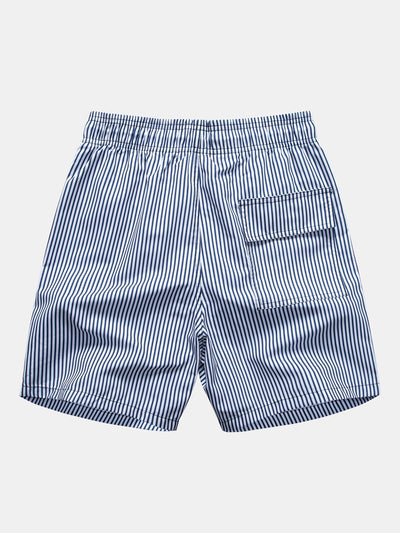 Admon® | Palm Tree Print Button Up Shirt & Stripe Print Swim Shorts