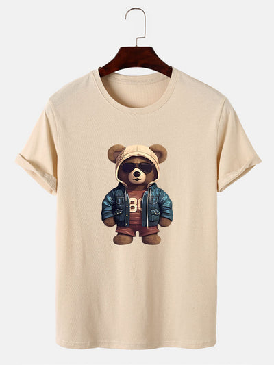 Adriano® | Bear In Leather Jacket Print T-Shirt & Textured Shorts