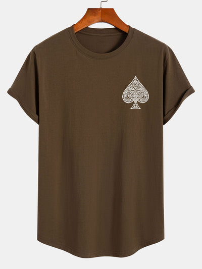 Clemente® | Ace Of Spades Print Cotton Arc Hem T-Shirt