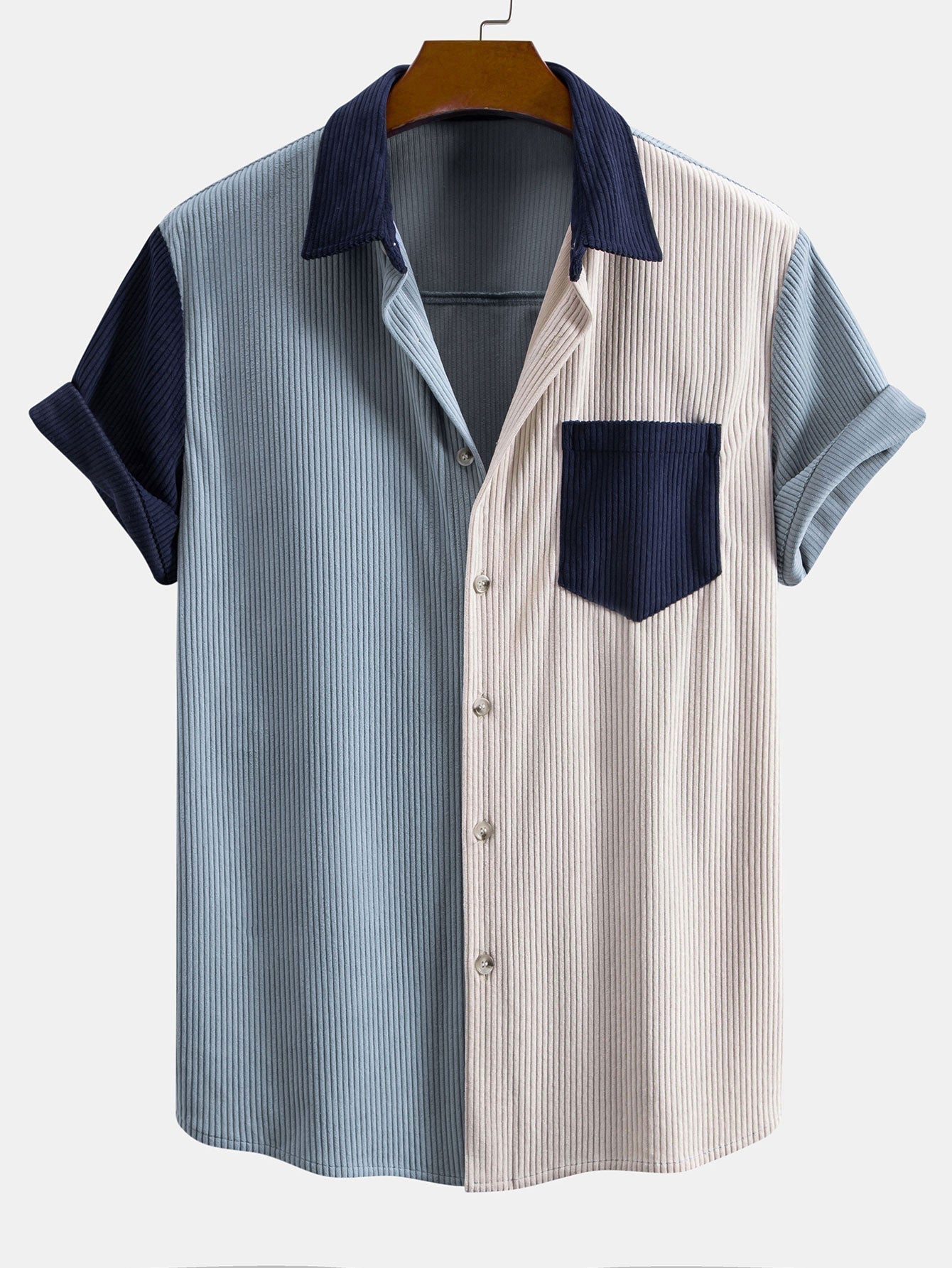 Arandes® | Short Sleeve Corduroy Patchwork Shirt