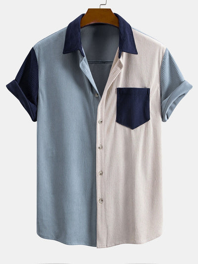 Arandes® | Short Sleeve Corduroy Patchwork Shirt