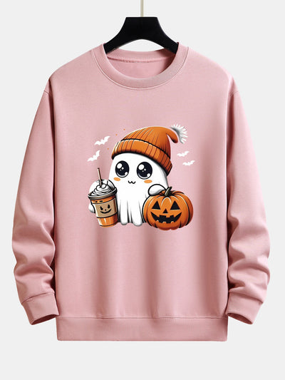 Carmelo® | Halloween Ghost Coffee Pumpkin Print Relax Fit Sweatshirt