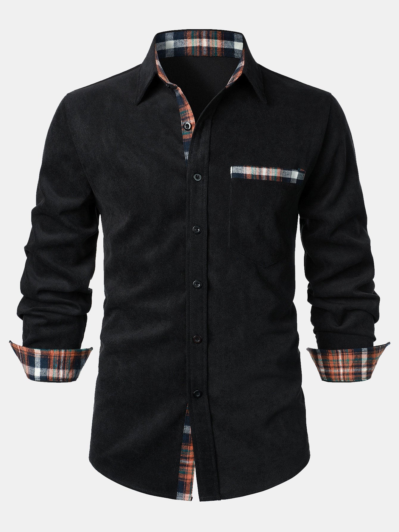 Felicio® | Corduroy Plaid Panel Button Up Shirt