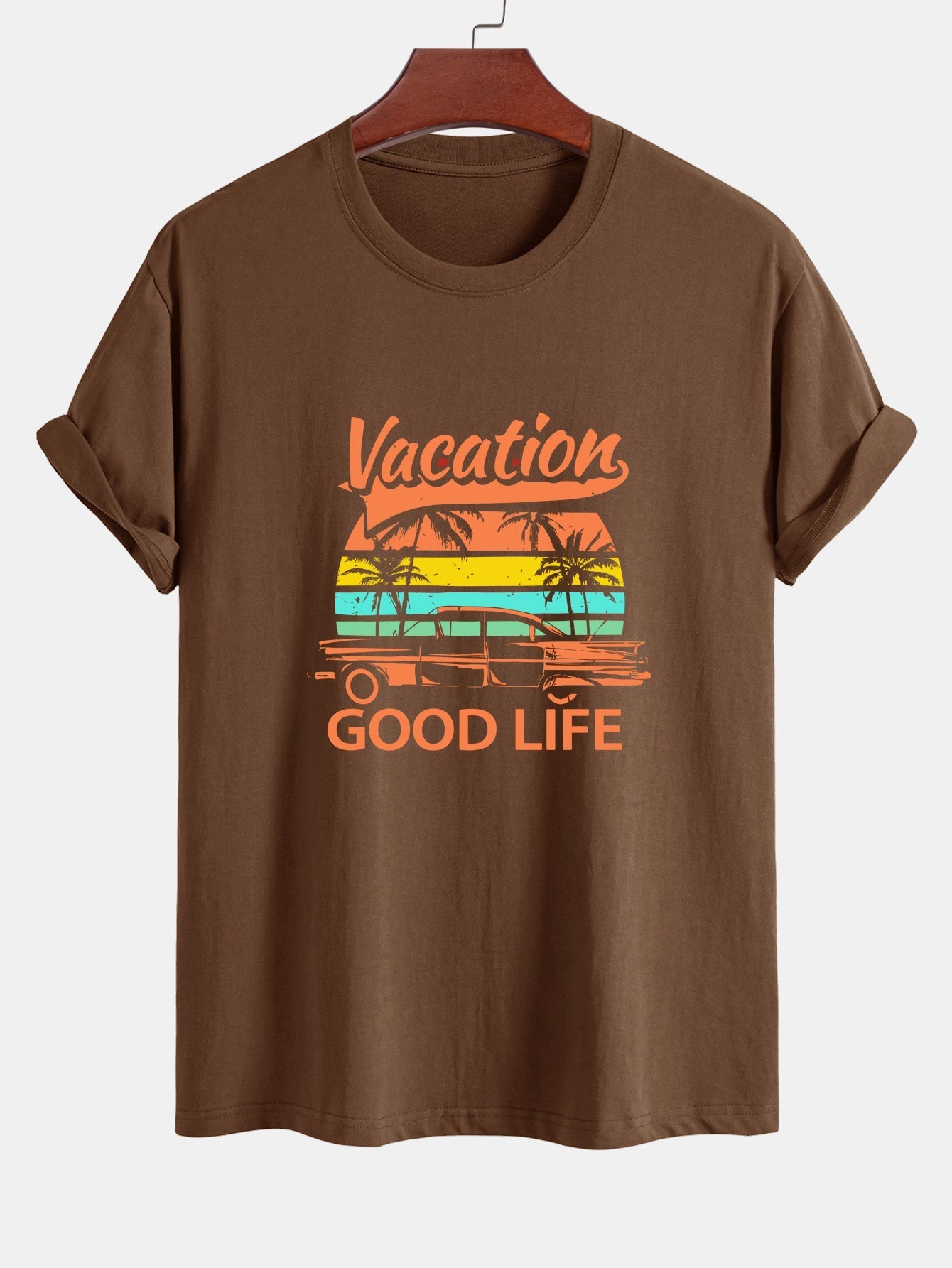 Heladio® | Good Life On Vacation Print Cotton T-Shirt