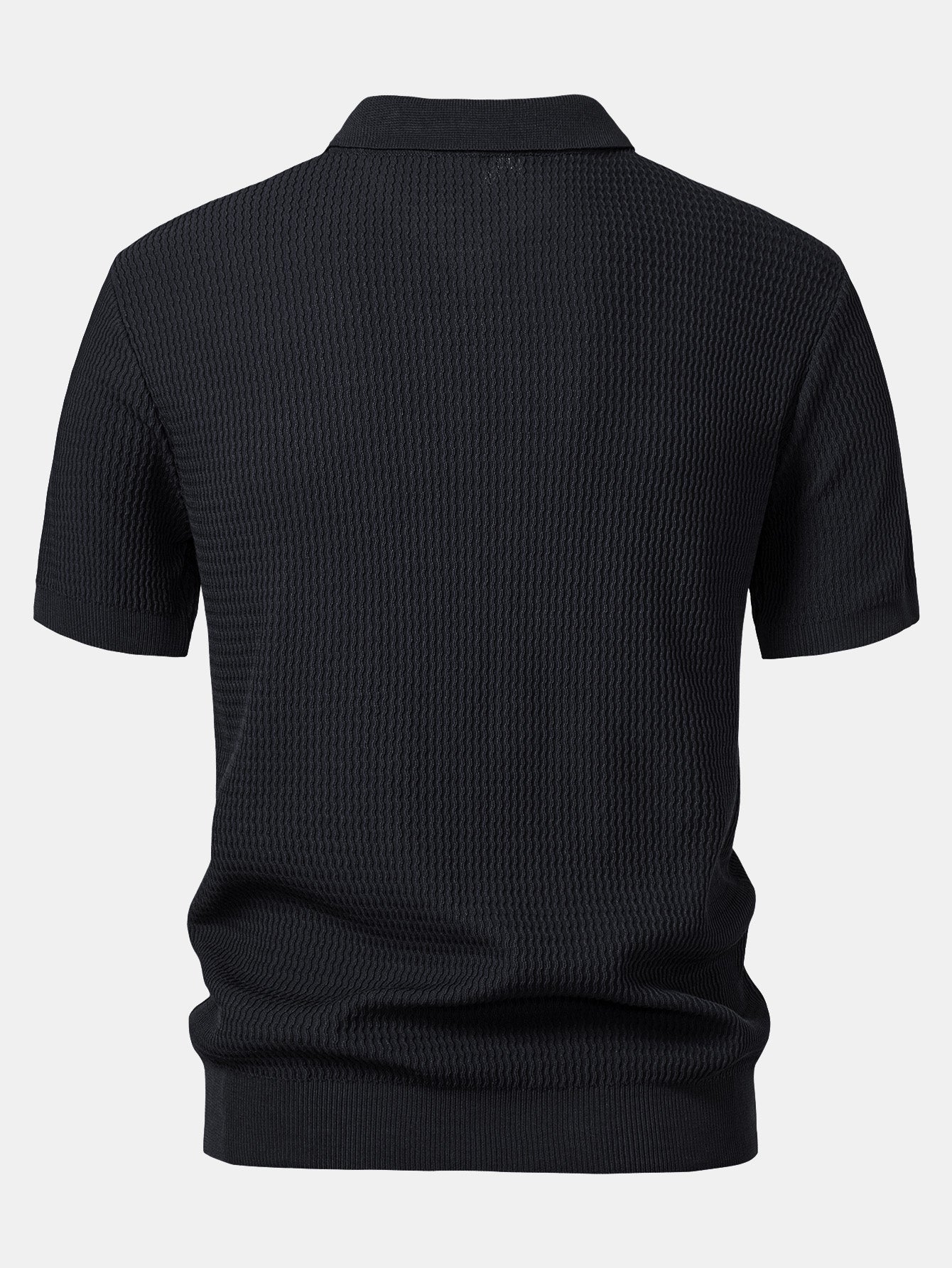 Caleb | Wave Jacquard Knit V Neck Polo Shirt