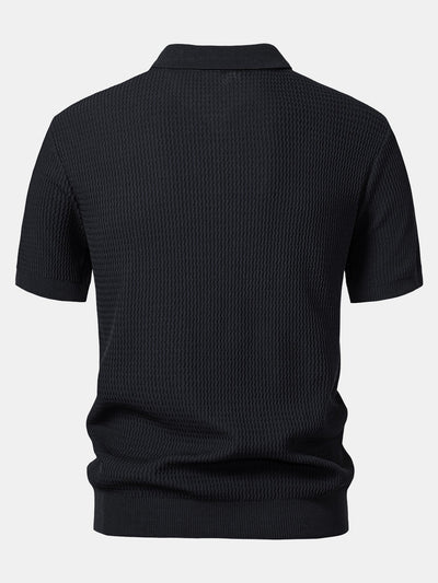 Caleb | Wave Jacquard Knit V Neck Polo Shirt