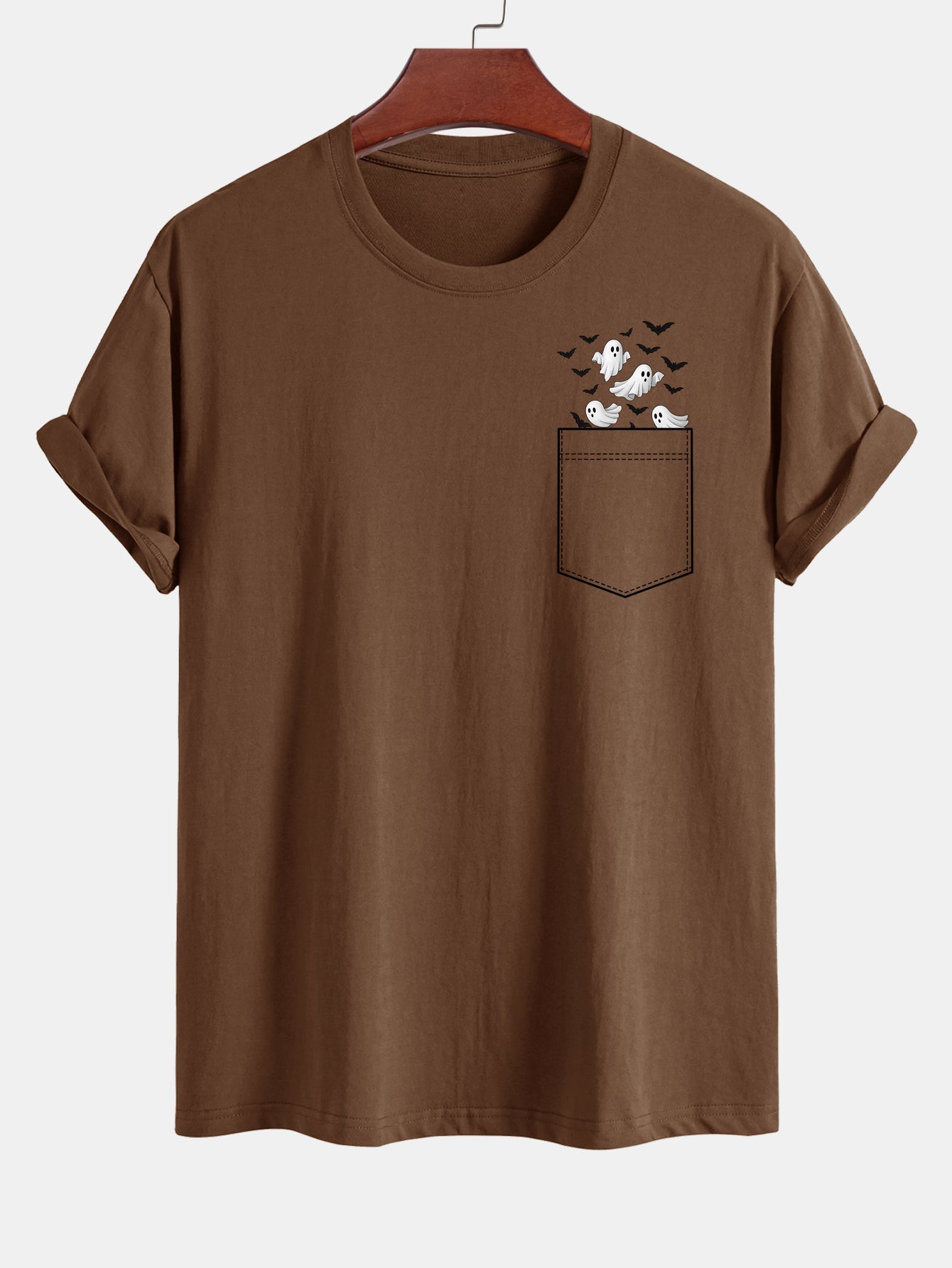 Barnaby® | Regular Fit Pocket Bat Ghost Print Cotton T-Shirt