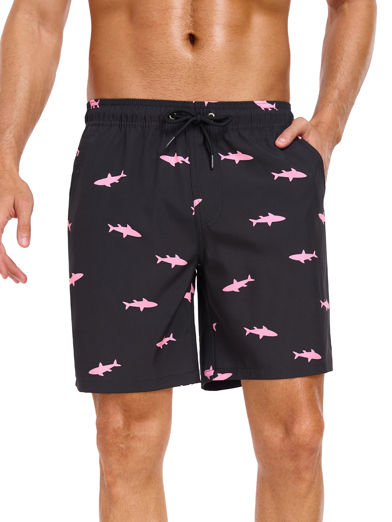 Acisclo® | 2 In 1 Pink Shark Print Swim Shorts