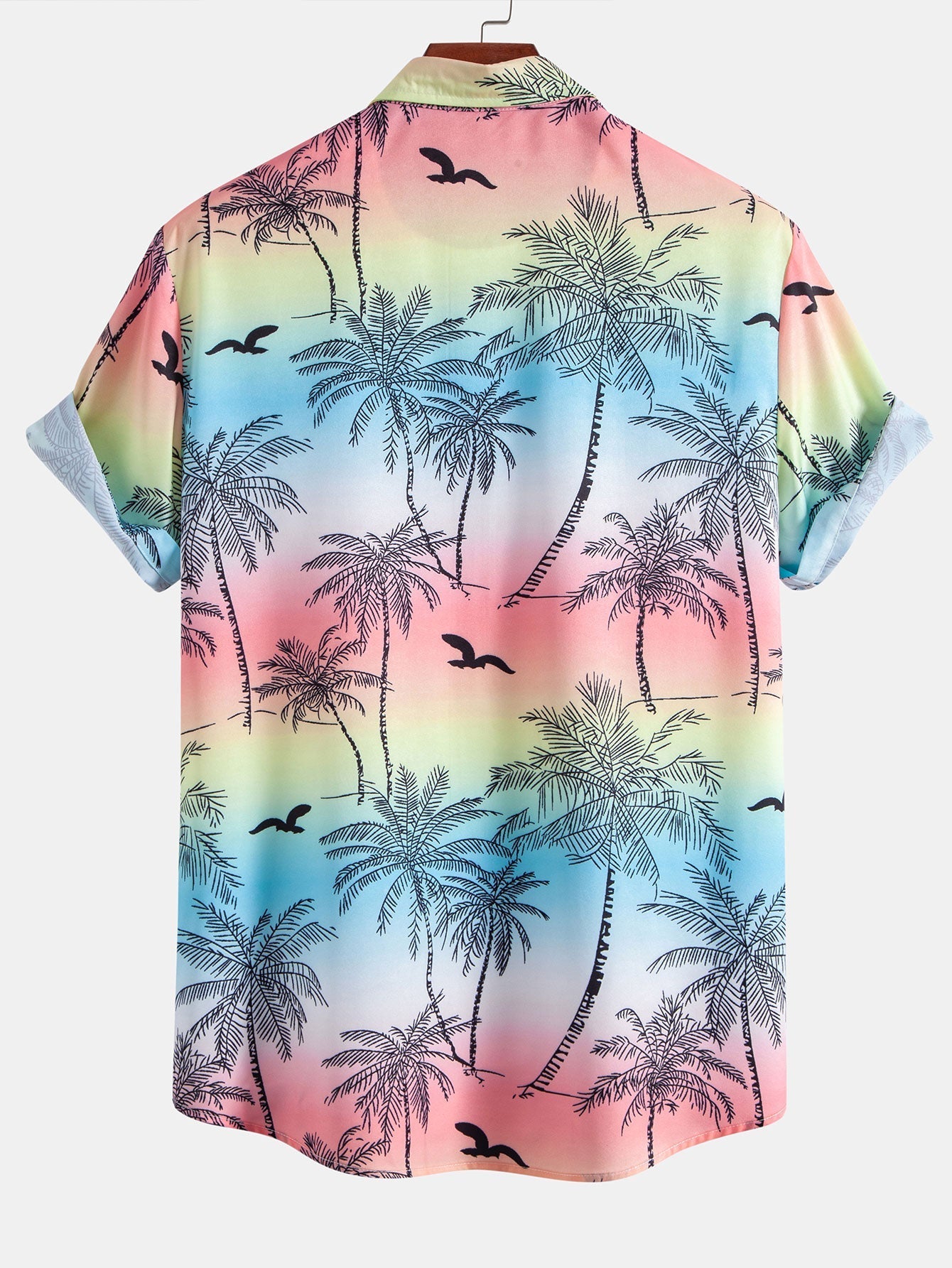 Aristoteles® | Palm Tree Seagull Print Button Up Shirt