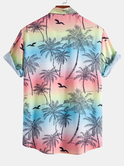 Manlio® | Palm Tree Seagull Print Button Up Shirt