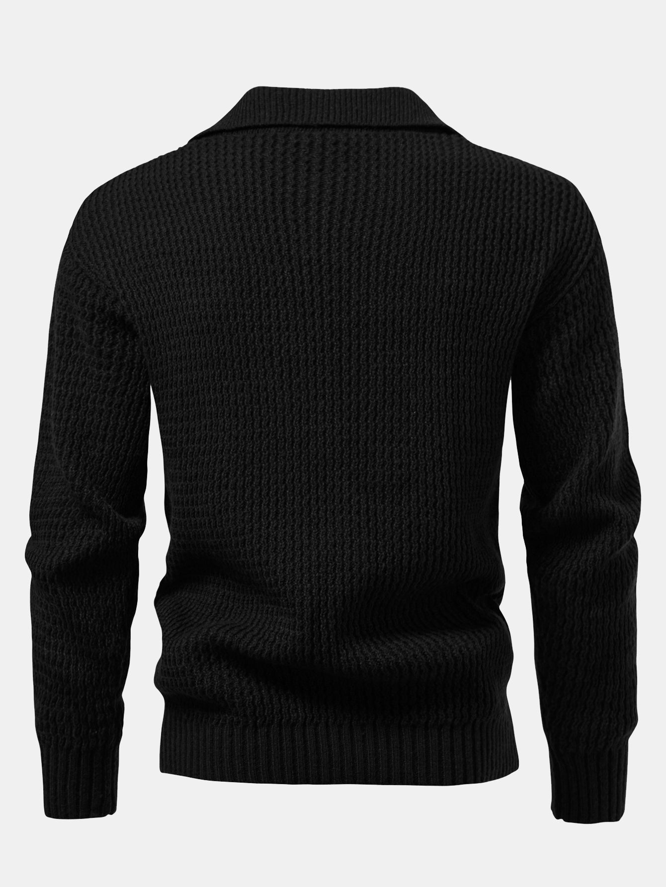 Ademar® | Long Sleeve Wave Jacquard Knit V Neck Polo Shirt