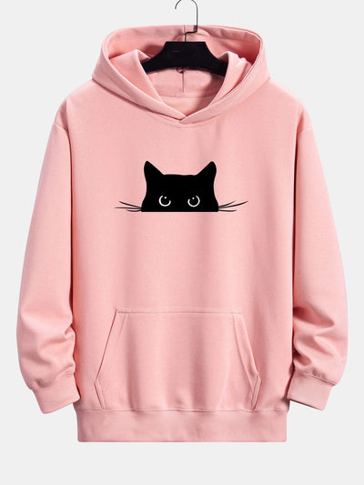 Fausto® | Black Cat Print Relax Fit Hoodie