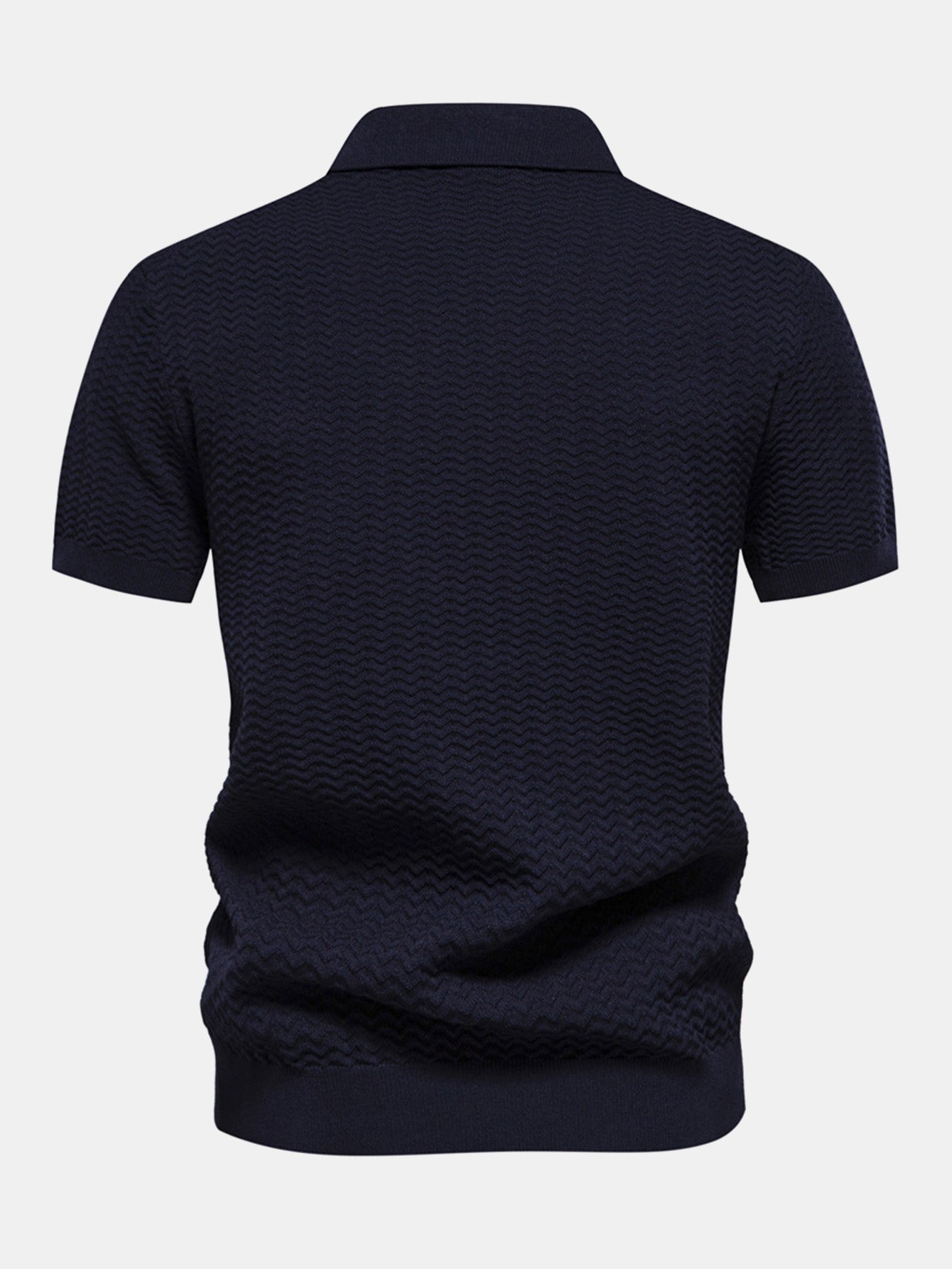 Cameron | Contrast Textured Jacquard Knit Zip Up Polo Shirt