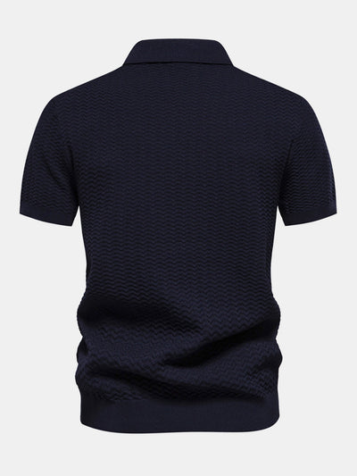 Cameron | Contrast Textured Jacquard Knit Zip Up Polo Shirt