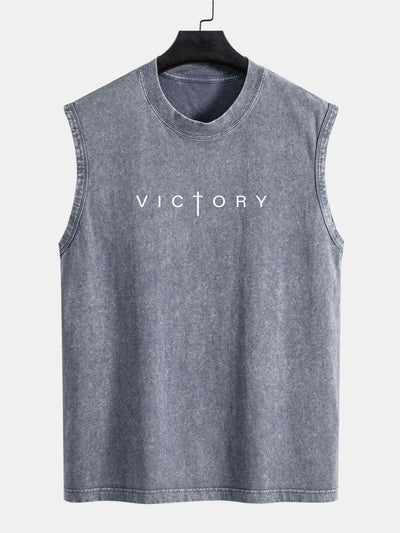 Andrew® | Victory Slogan Print Washed Distressed Tank Top
