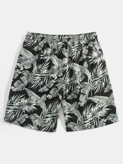 Luca® | Tropical Plants Print Button Up Shirt & Drawstring Swim Shorts