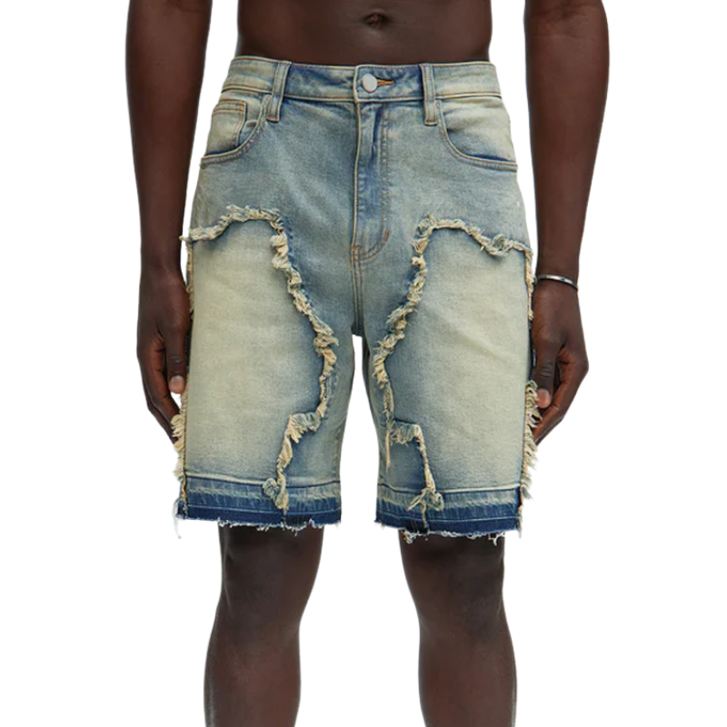 Calvin | Men'S Spring And Summer Fashion Casual Washed Raw Edge Decorated Denim Shorts