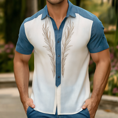 Kendall | Men'S Summer Fashion Patchwork Knitted Embroidery Short Sleeve Shirt