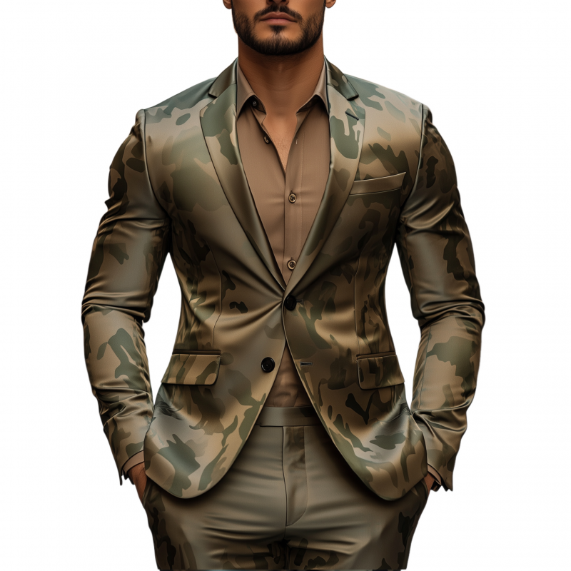 Levi | Men'S Casual Camouflage Print Satin Notch Lapel Single Breasted Slim Fit Blazer