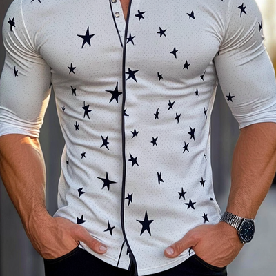 Todd | Men'S Star Print Crew Neck Long Sleeve Shirt
