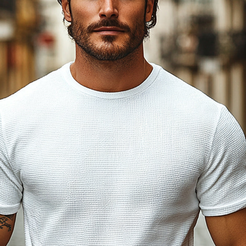Howard | Men'S Solid Color Waffle Round Neck Short Sleeve T-Shirt
