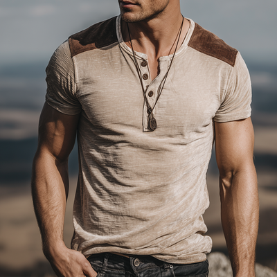 Bill | Men'S Retro Casual Velvet Henley Short Sleeve T-Shirt