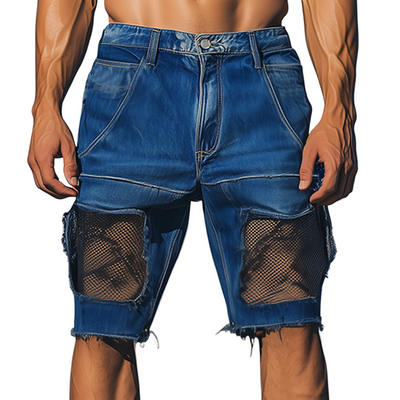 Israel | Men'S Spring And Summer Fashion Casual Denim Washed Splicing Mesh Shorts
