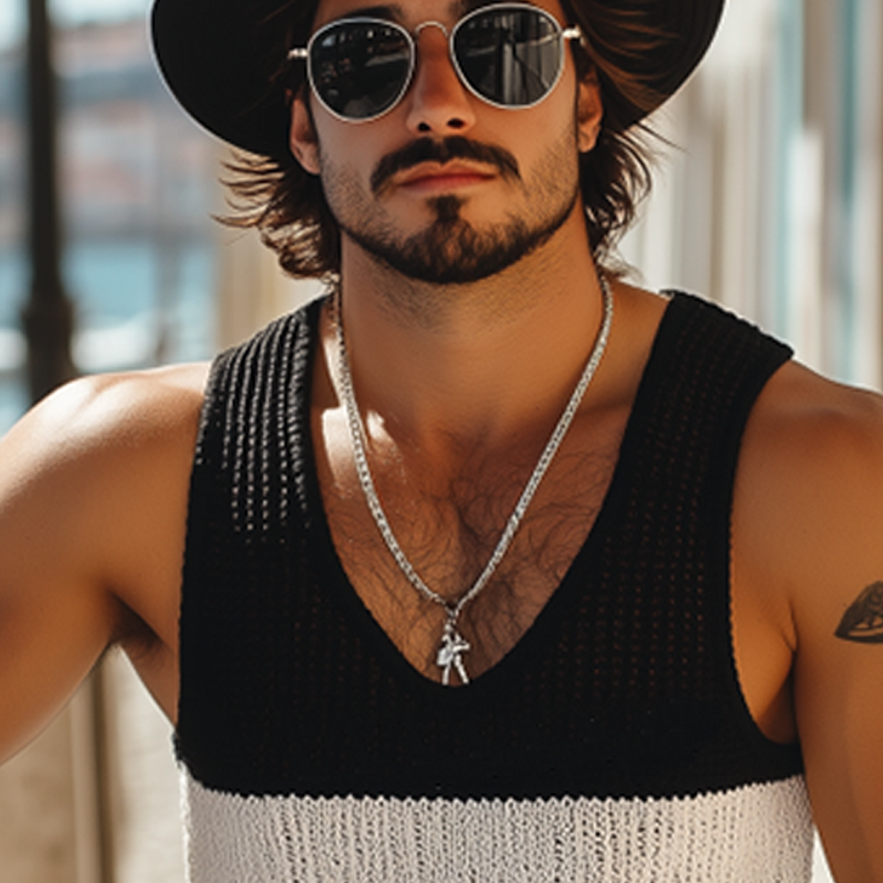 Michael | Men'S Summer Fashion Casual U-Neck Knitted Black And White Horizontal Striped Tank Top