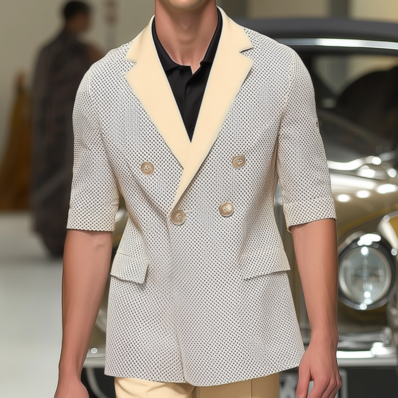 Noah | Men'S Stylish Polka Dot Contrast Color Stitching Notch Lapel Double-Breasted Slim-Fit Blazer