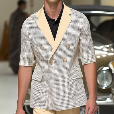 Noah | Men'S Stylish Polka Dot Contrast Color Stitching Notch Lapel Double-Breasted Slim-Fit Blazer