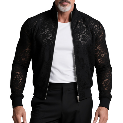 Preston | Men'S Solid Lace Stand Collar Zipper Slim Jacket