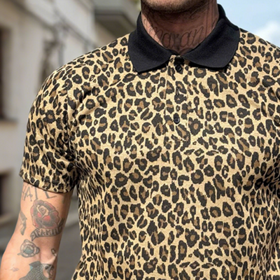 Claude | Men'S Retro Casual Leopard Print Lapel Short Sleeve Polo Shirt