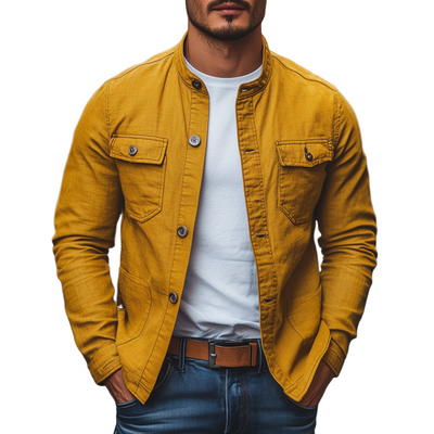 Spencer | Men'S Casual Breathable Solid Color Cotton Stand Collar Single Breasted Multi-Pocket Cargo Jacket