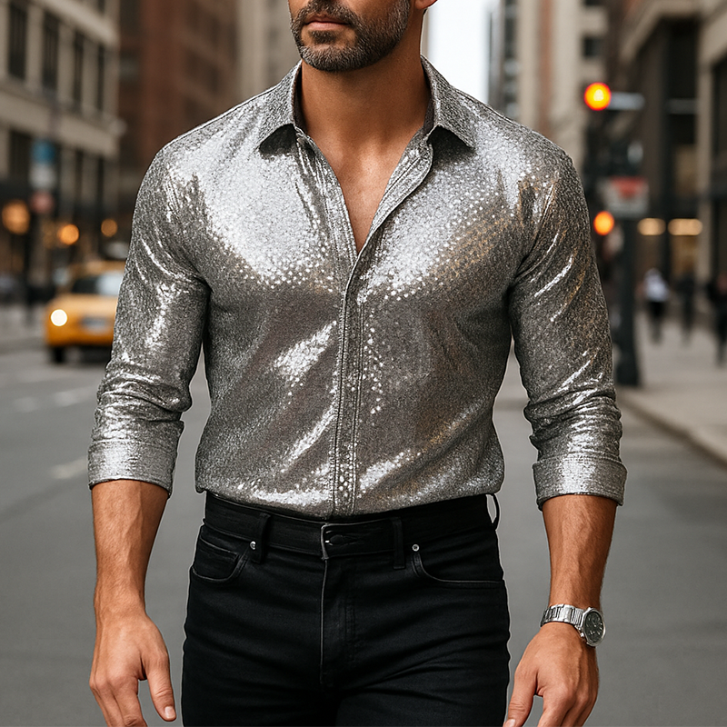 Francisco | Men'S Summer Fashion Sequin Polyester Long Sleeve Shirt