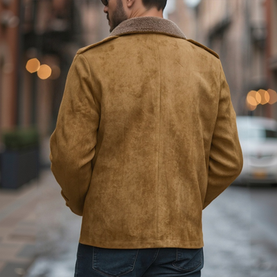 Men's Vintage Suede Fleece Collar Patchwork Multi-Pocket Zipper Coat