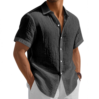 Herbert | Men'S Washed Cotton Solid Color Casual Short Sleeve Shirt